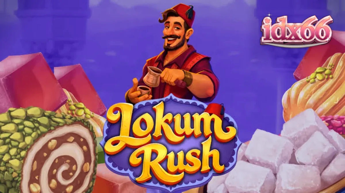 Tampilan visual slot Lokum Rush dengan tema toko permen Turki